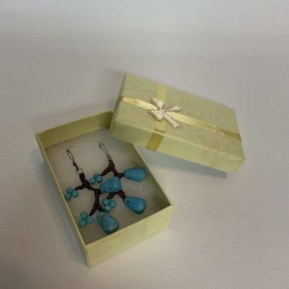 NWT Pannee Turquoise Branch Dangle Earrings Artisan Southwest Boho - Picture 5 of 13